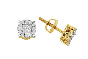 MENS EARRINGS 1/2 CT ROUND/PRINCESS INV DIAMOND 14K YELLOW GOLD