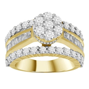 LADIES RING 3 CT ROUND/BAGUETTE DIAMOND 10K YELLOW GOLD