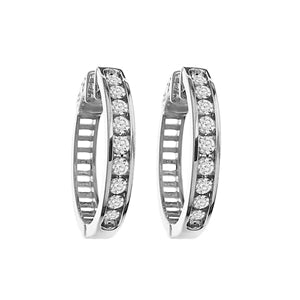 LADIES HOOPS 1 CT ROUND DIAMOND 10K WHITE GOLD