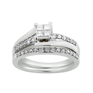 LADIES BRIDAL RING SET 1/2 CT ROUND/PRINCESS DIAMOND 10K WHITE GOLD