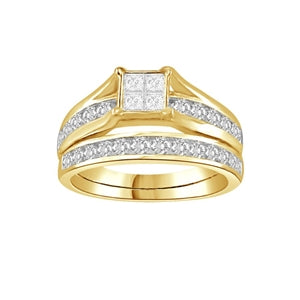 LADIES BRIDAL RING SET 1/2 CT ROUND/PRINCESS DIAMOND 10K YELLOW GOLD