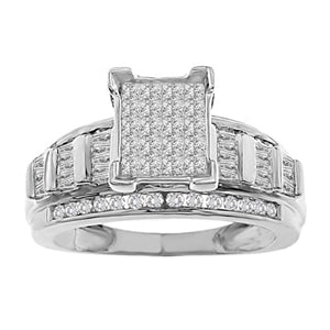 LADIES RING 1 CT ROUND/PRINCESS/BAGUETTE DIAMOND 10K WHITE GOLD