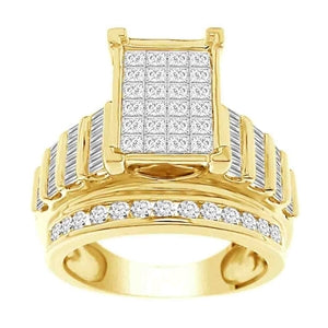 LADIES RING 2 CT ROUND/BAGUETTE/PRINCESS DIAMOND 10K YELLOW GOLD