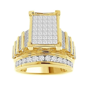 LADIES RING 3 CT ROUND/PRINCESS/BAGUETTE DIAMOND 10K YELLOW GOLD