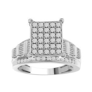 LADIES RING 1 CT ROUND/BAGUETTE DIAMOND 10K WHITE GOLD