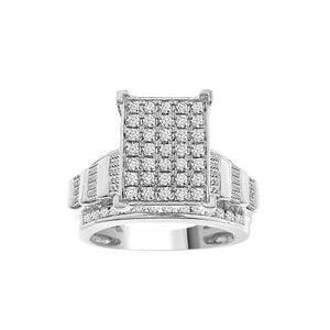 LADIES RING 1 1/2 CT ROUND/BAGUETTE DIAMOND 10K WHITE GOLD