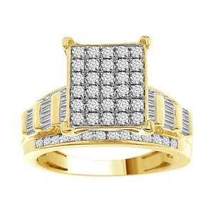 LADIES RING 1 CT ROUND/BAGUETTE DIAMOND 10K YELLOW GOLD