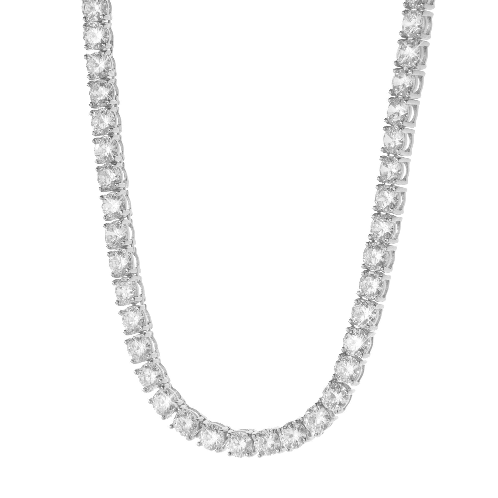 Silver Round Cut Rhodium Tennis Necklace with CZ Stones 3mm 18''