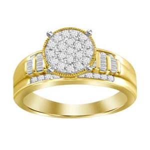 LADIES RING 1/2 CT ROUND/BAGUETTE DIAMOND 10K YELLOW GOLD