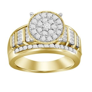 LADIES RING 1 CT ROUND/BAGUETTE DIAMOND 10K YELLOW GOLD