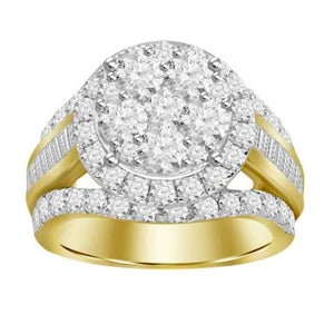 LADIES RING 3 CT ROUND/BAGUETTE DIAMOND 10K YELLOW GOLD