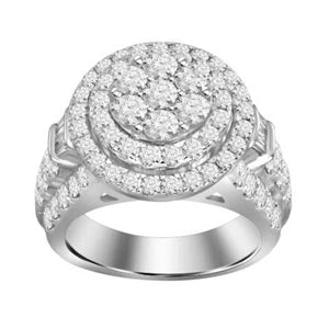 LADIES RING 3 CT ROUND/BAGUETTE DIAMOND 10K WHITE GOLD