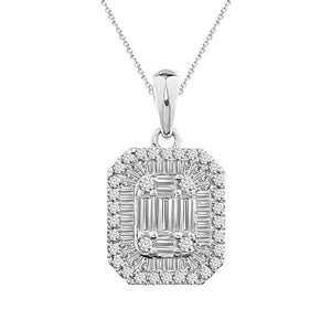 LADIES PENDANT 1/2 CT ROUND/BAGUETTE DIAMOND 14K YELLOW GOLD (CHAIN NOT INCLUDED)