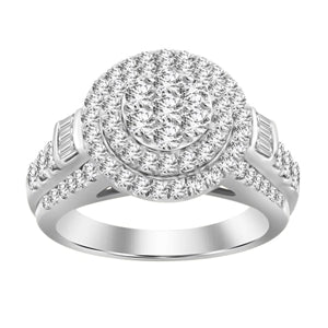 LADIES RING 1 1/2 CT ROUND /BAGUETTE DIAMOND 10K WHITE GOLD