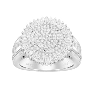 LADIES RING 1 CT ROUND/BAGUETTE DIAMOND 10K WHITE GOLD