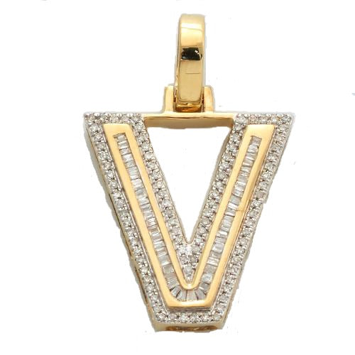 10KY 0.45CTW BAGUETTE DIAMOND INITIAL PENDANT