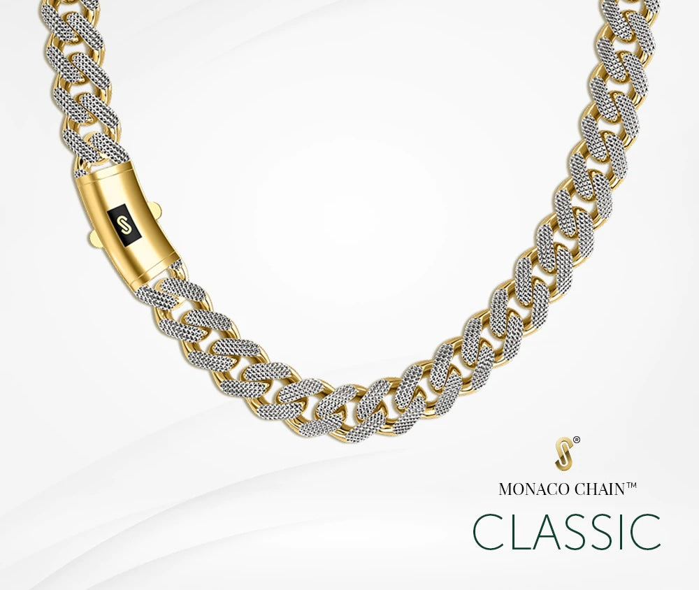 10K Monaco Miami Cuban Chain Two-Tone Diamond Cut Hollow