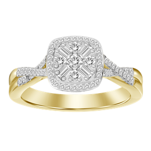 LADIES RING 1/4 CT ROUND/BAGUETTE DIAMOND 10K YELLOW GOLD