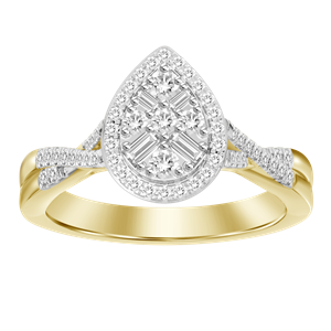 LADIES RING 1/4 CT ROUND/BAGUETTE DIAMOND 10K YELLOW GOLD