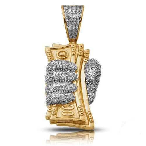 10KY 0.65CTW DIAMOND MONEY FIST PENDANT - VERTICAL