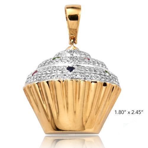 10KY 0.40CTW DIAMOND CUPCAKE PENDANT WITH COLORED