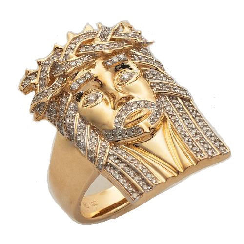 10KY 0.50CTW DIAMOND JESUS HEAD MENS RING