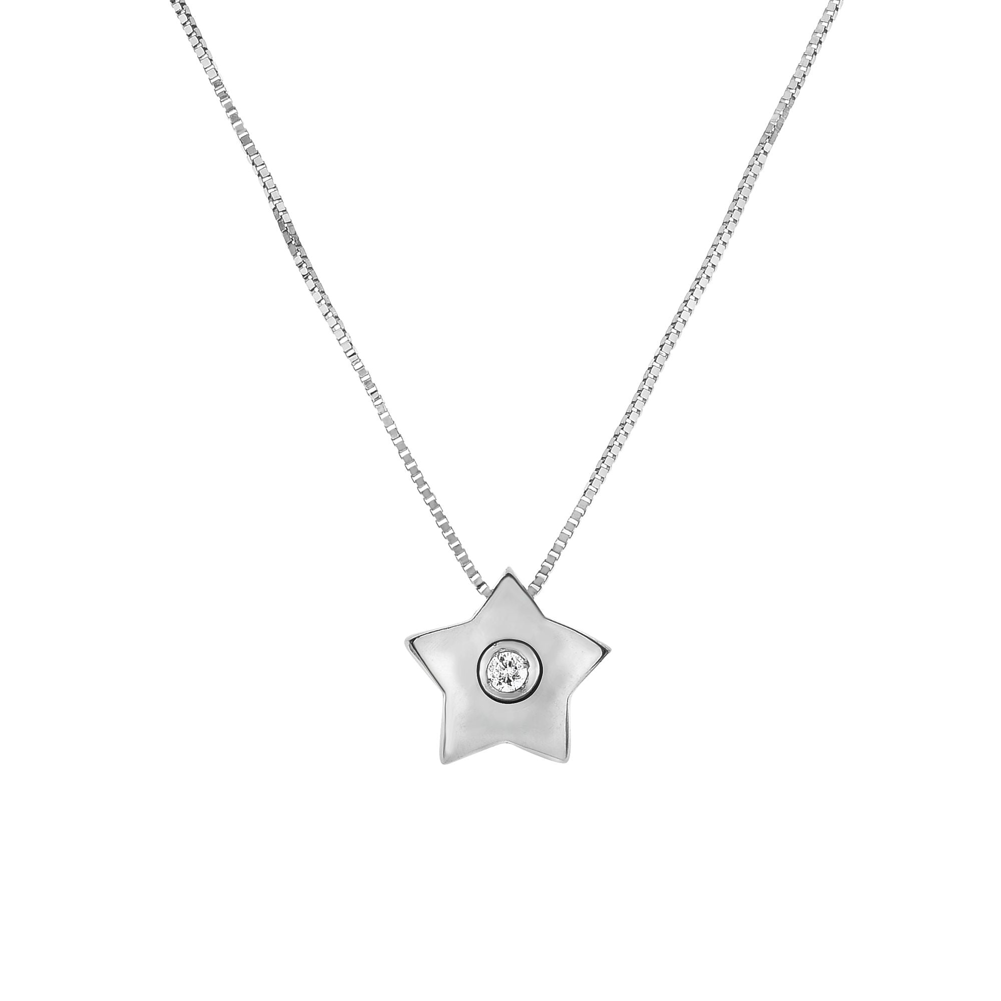 14K Gold .02ct Diamond Star Necklace