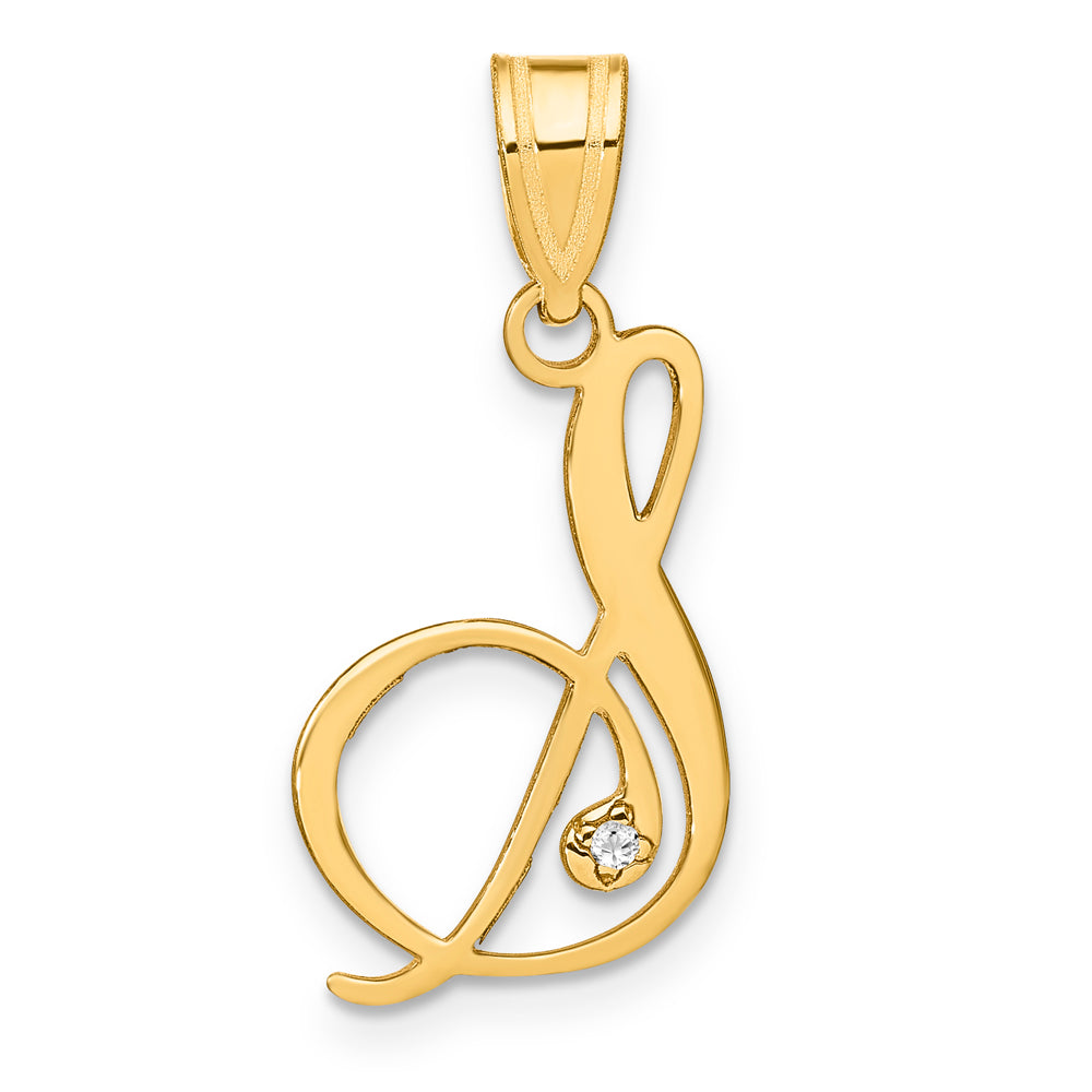 14KY Diamond Script Letter S Initial Pendant