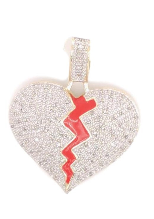 10K Gold Diamond Broken Heart Charm pendant Large