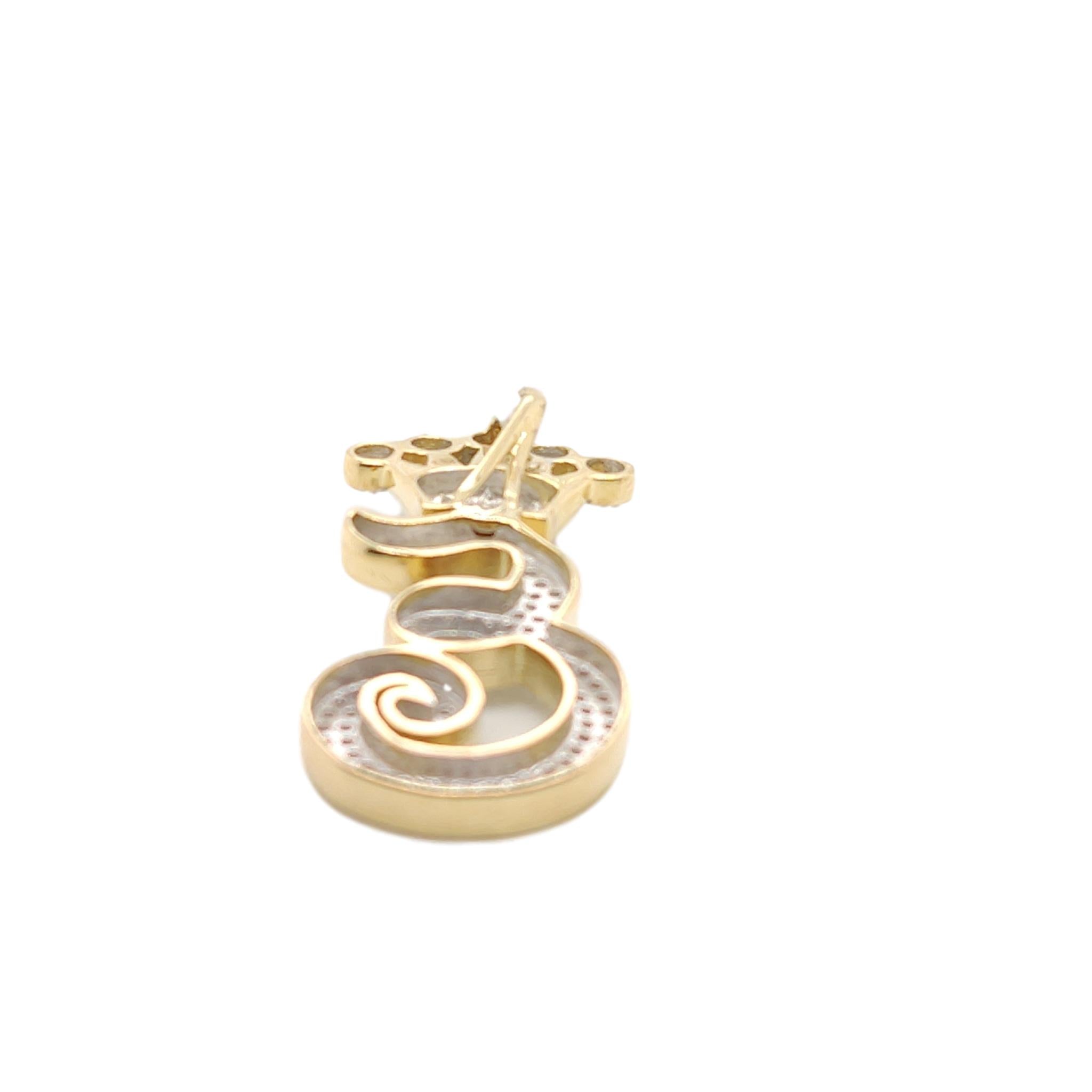 10K Yellow Gold Diamond E Letter Charm with Crown Small Size