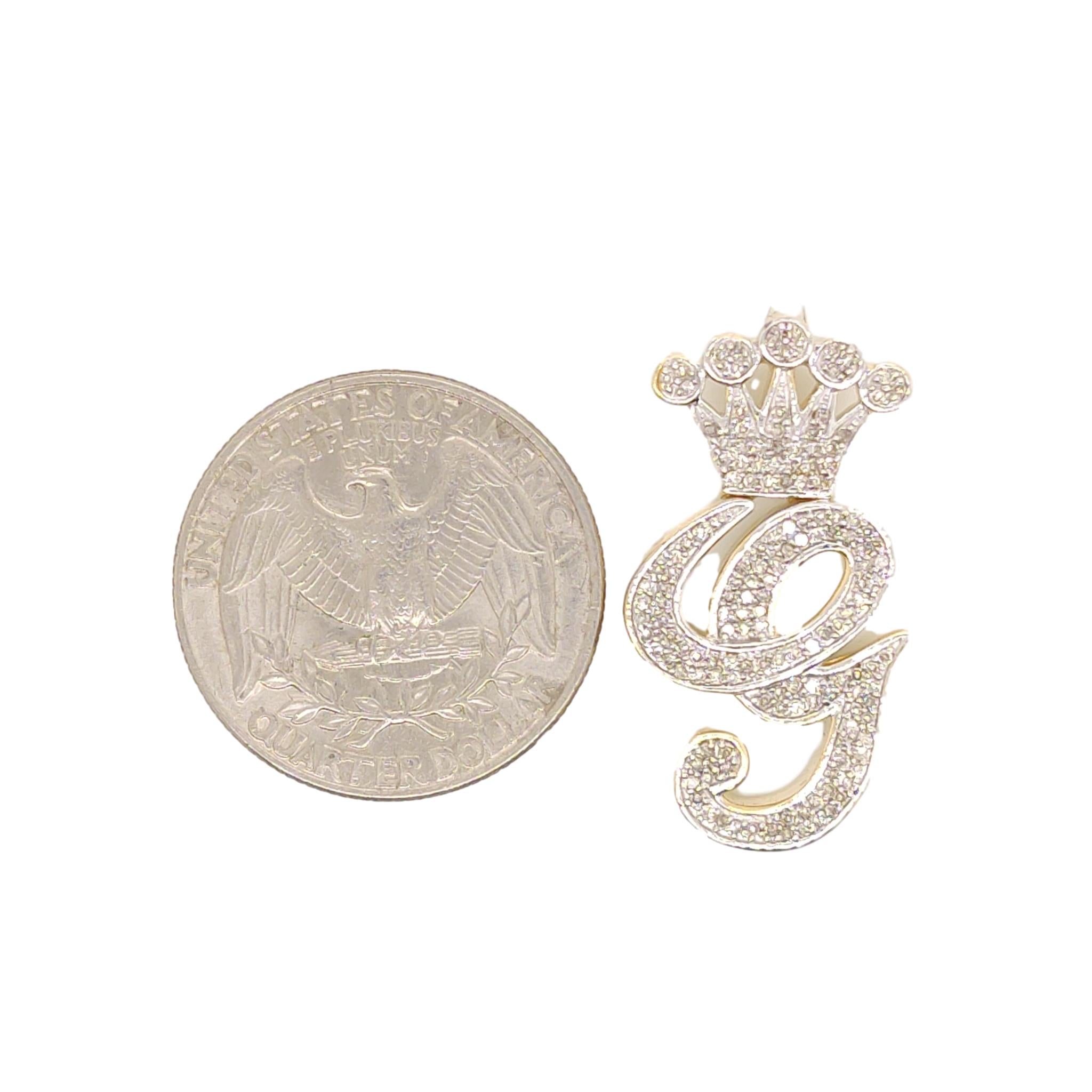 10K Yellow Gold Diamond G Letter Charm with Crown Small Size