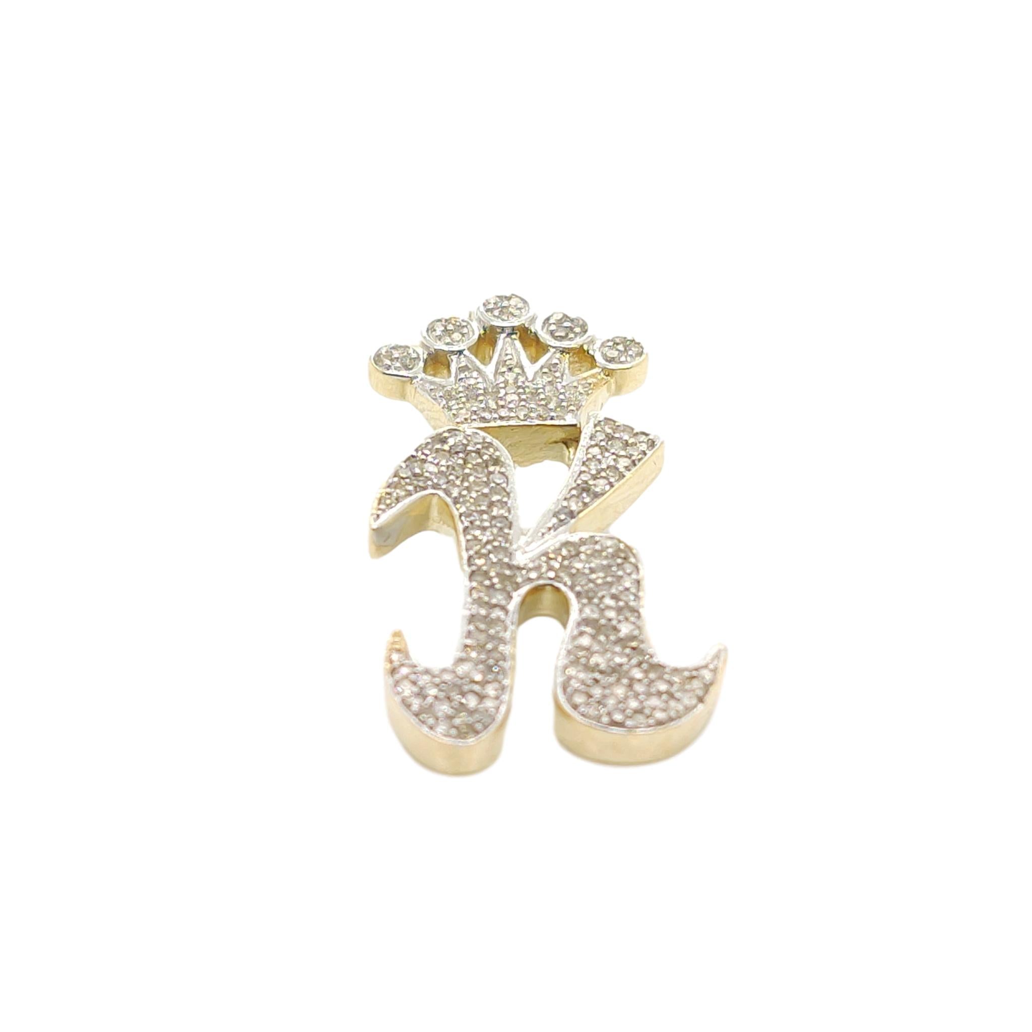 10K Yellow Gold Diamond K Letter Charm with Crown Small Size
