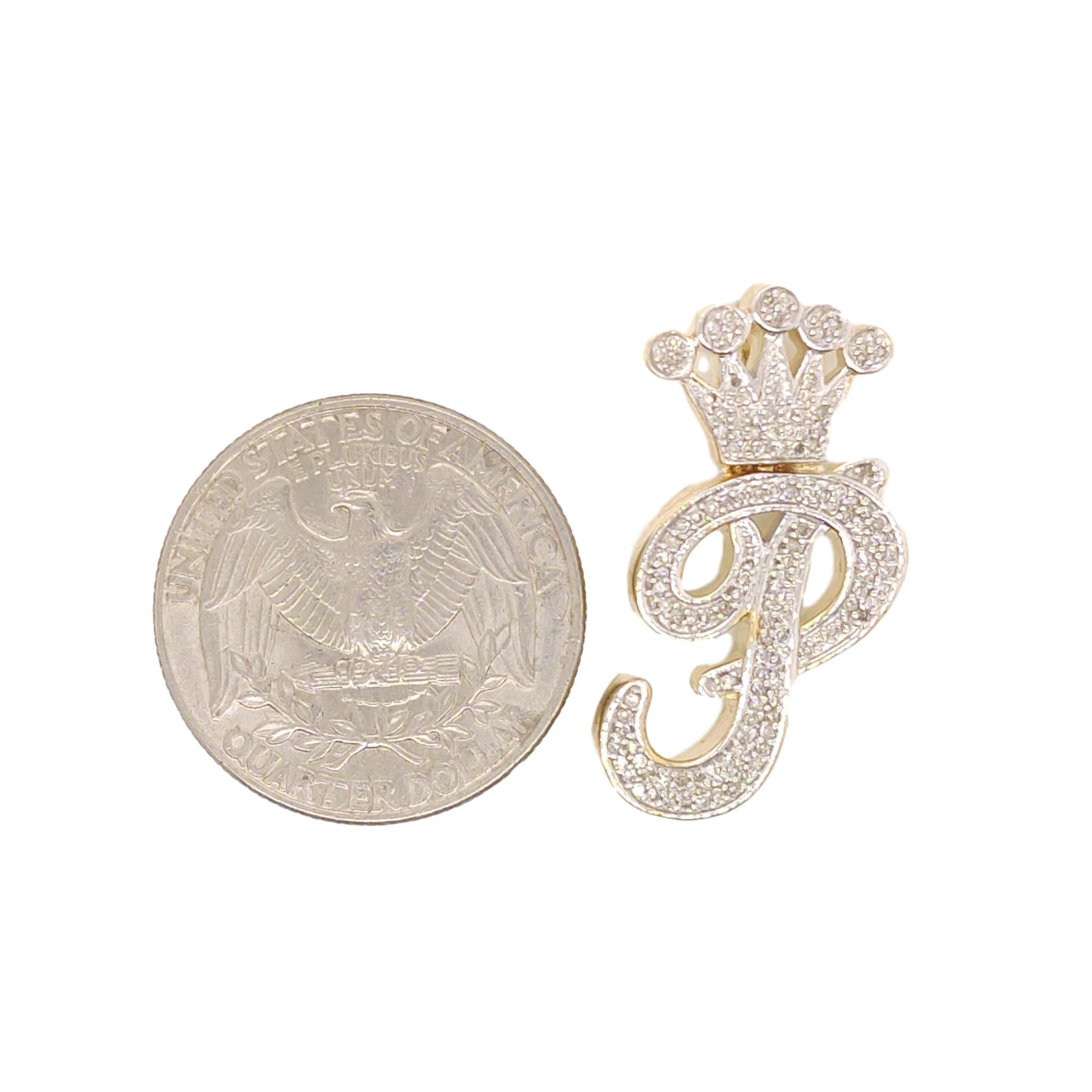 10K Yellow Gold Diamond P Letter Charm with Crown Small Size